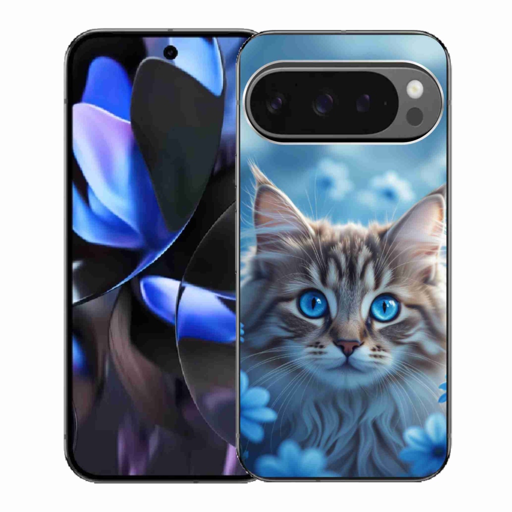 Gélový kryt mmCase na Google Pixel 9 Pro - mačiatko v modrých kvetoch