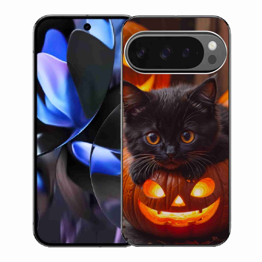 Gélový kryt mmCase na Google Pixel 9 Pro - mačiatko a tekvica