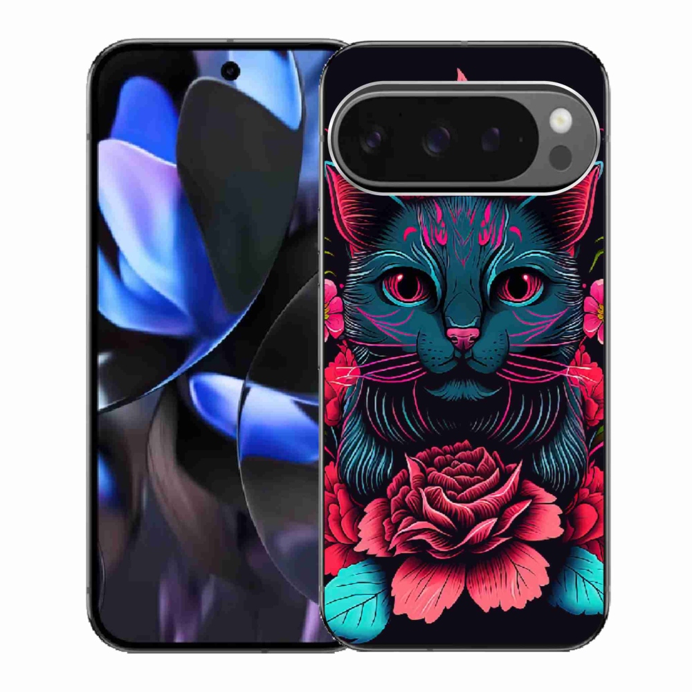 Gélový kryt mmCase na Google Pixel 9 Pro - kvety a mačka