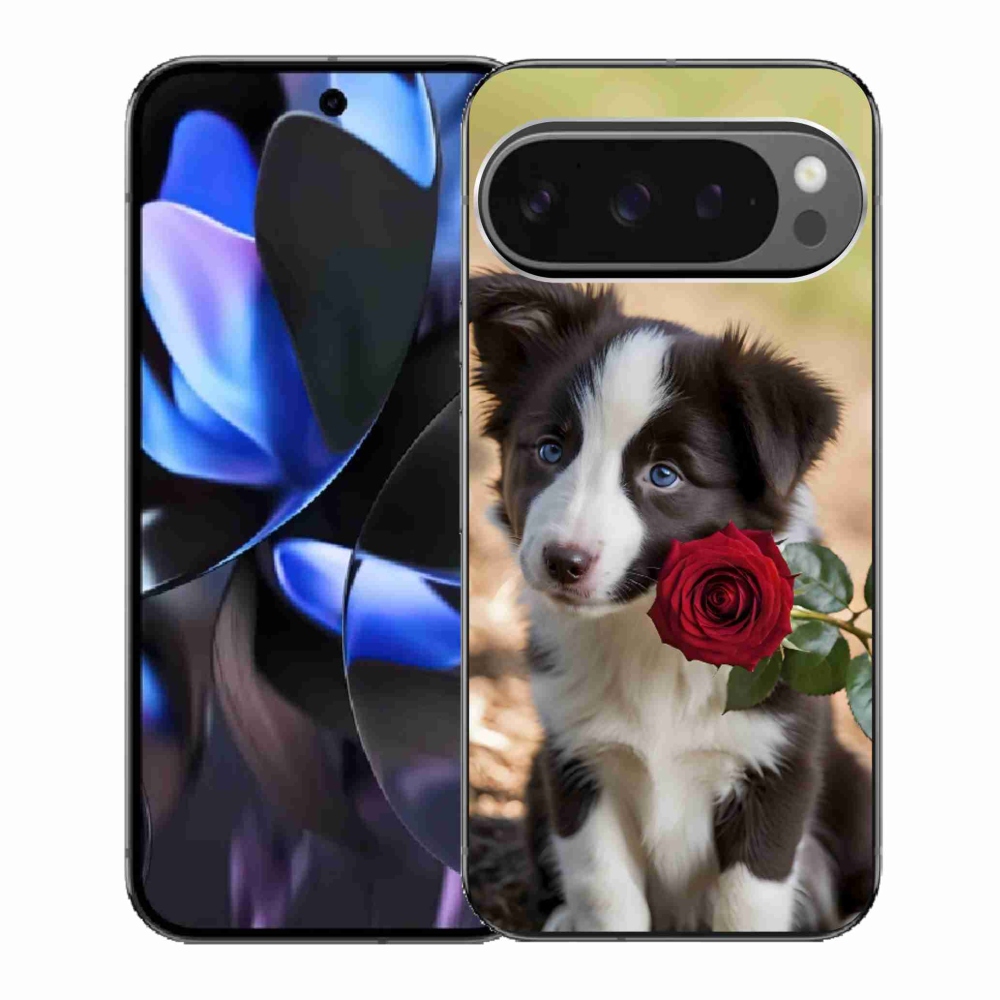 Gélový kryt mmCase na Google Pixel 9 Pro - roztomilá border kólia s ružou