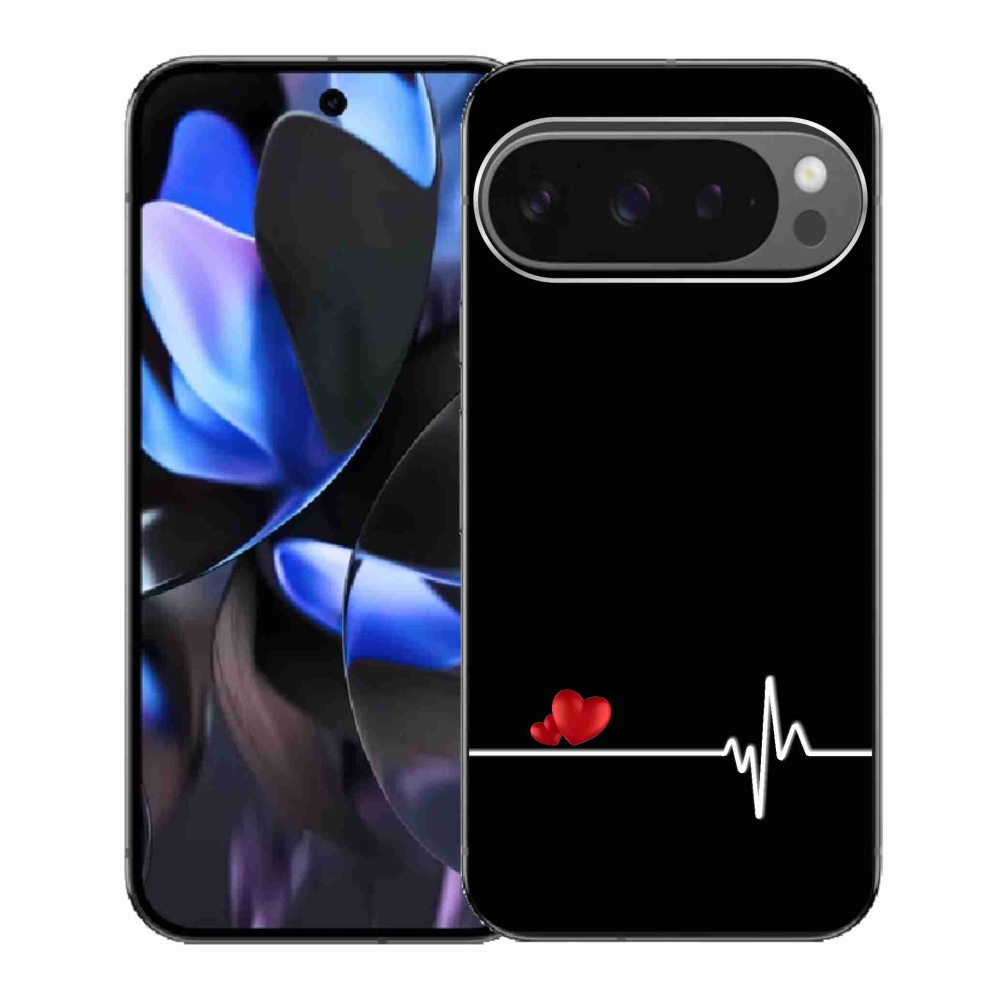 Gélový kryt mmCase na Google Pixel 9 Pro - srdce a tep čierne pozadie