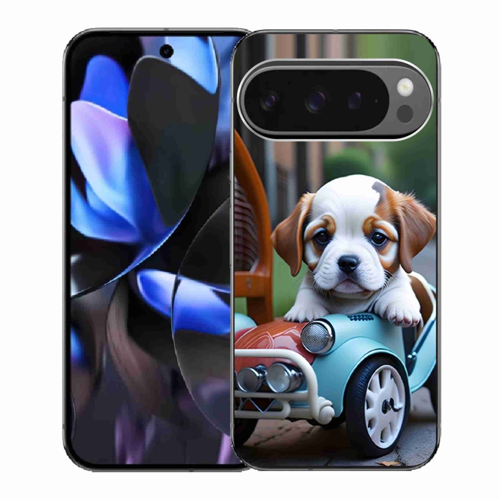Gélový kryt mmCase na Google Pixel 9 Pro - šteňa v retro aute
