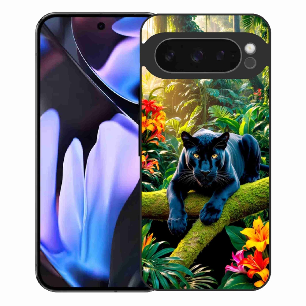 Gélový kryt mmCase na Google Pixel 9 Pro XL - čierny panter v džungli
