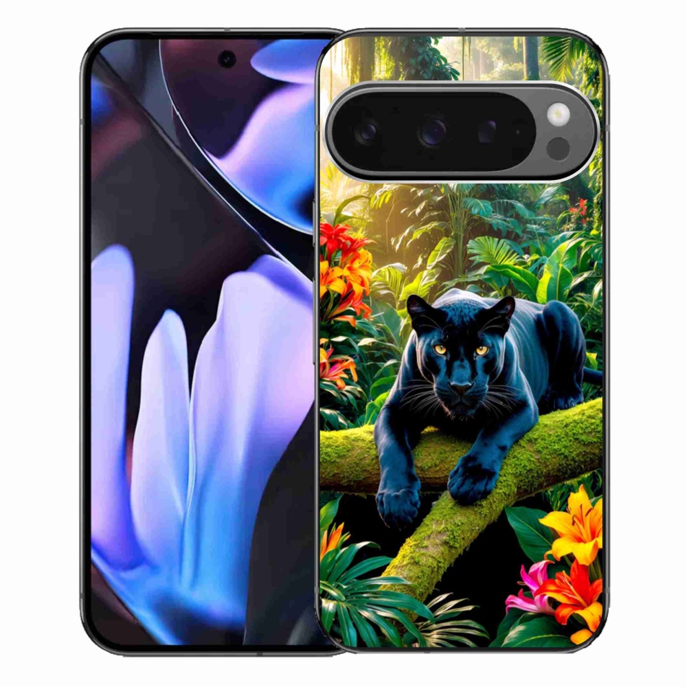 Gélový kryt mmCase na Google Pixel 9 Pro XL - čierny panter v džungli