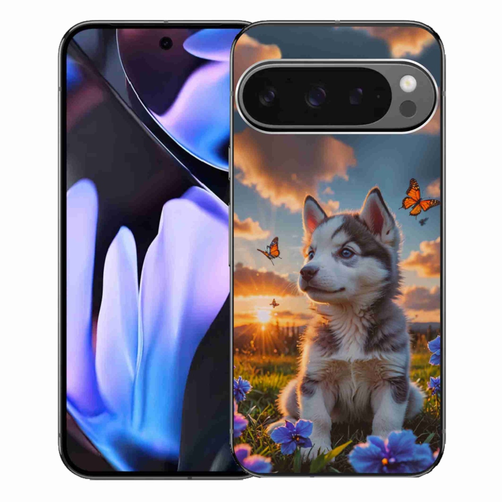 Gélový kryt mmCase na Google Pixel 9 Pro XL - husky pri západe slnka