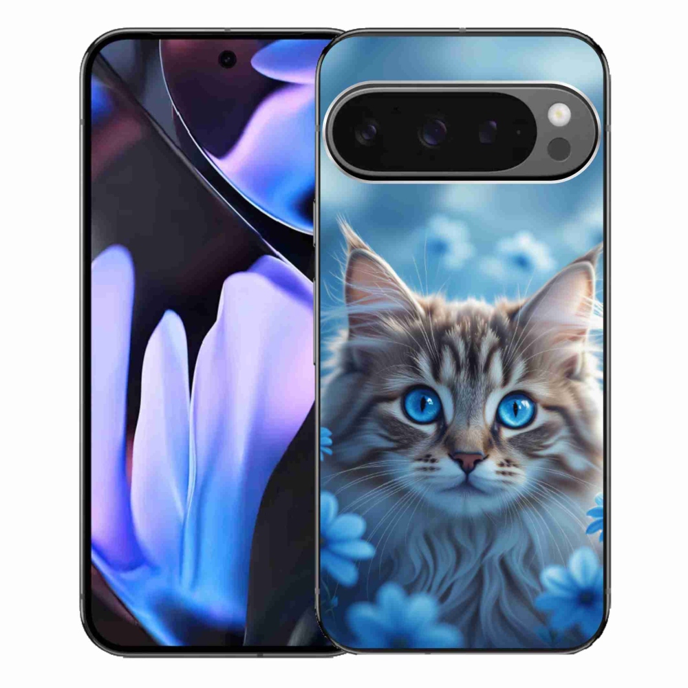 Gélový kryt mmCase na Google Pixel 9 Pro XL - mačiatko v modrých kvetoch