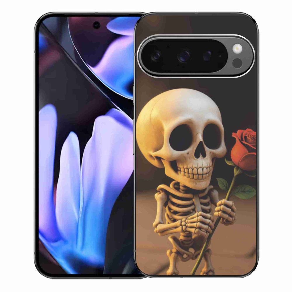 Gélový kryt mmCase na Google Pixel 9 Pro XL - kostlivec s ružou