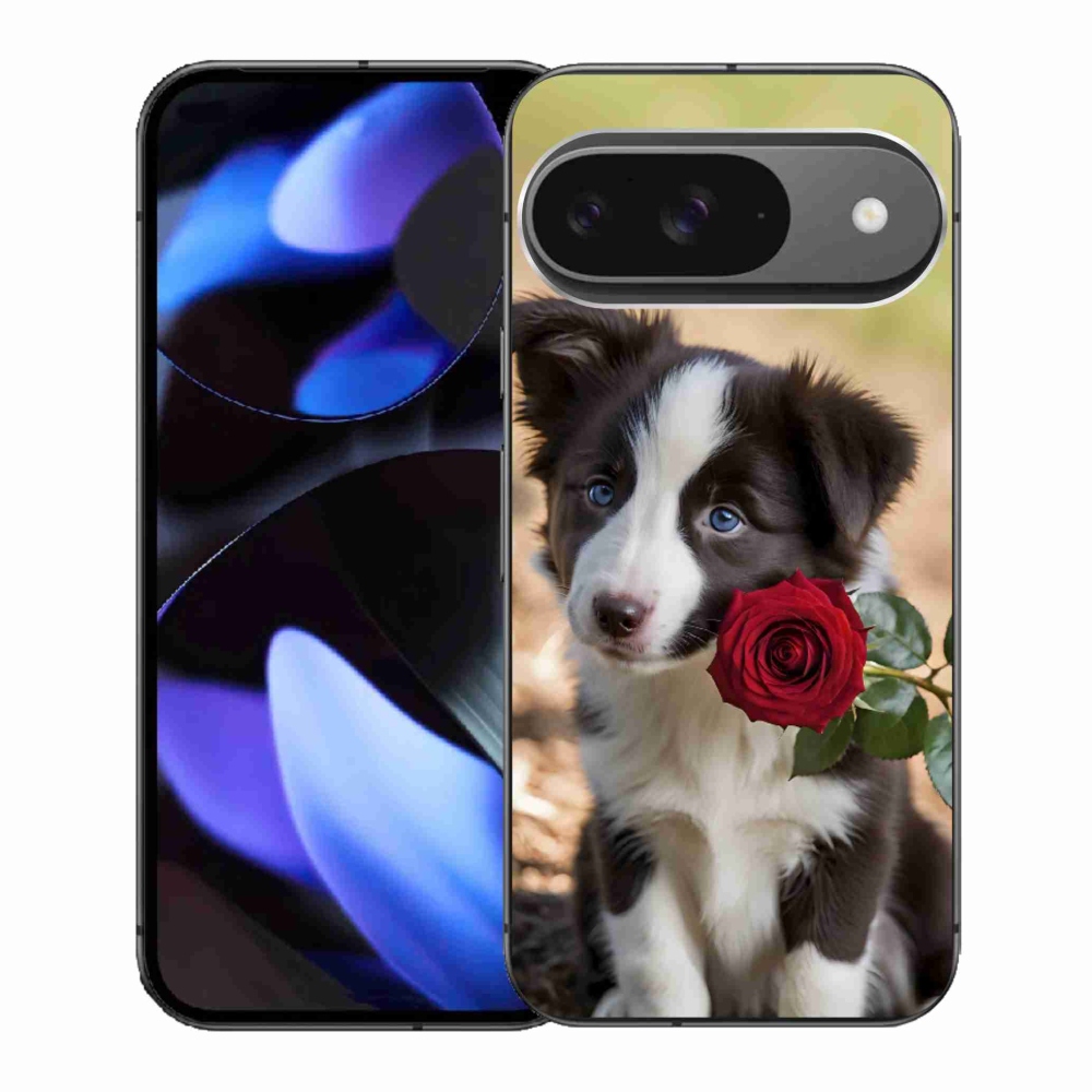Gélový kryt mmCase na Google Pixel 9 - roztomilá border kólia s ružou