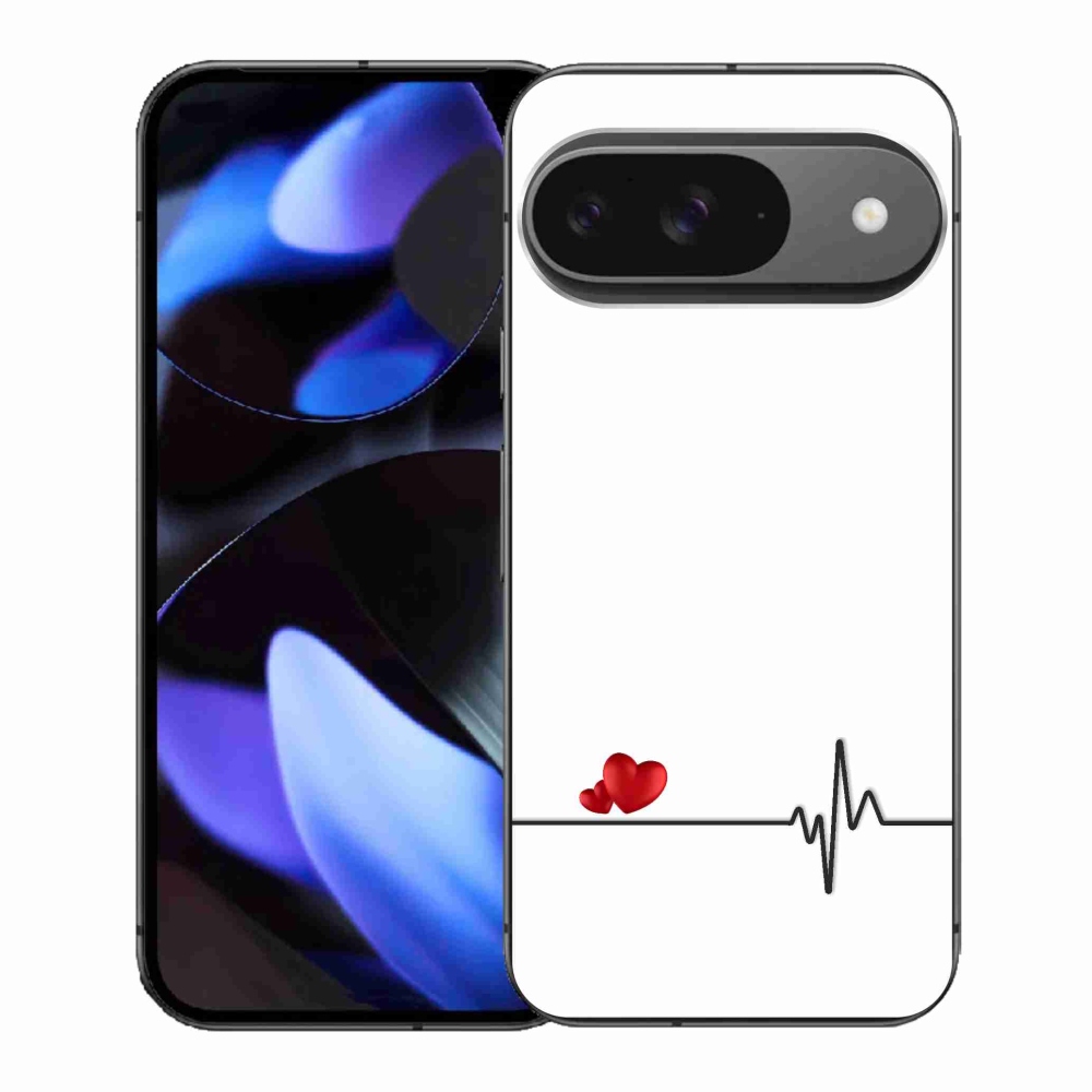 Gélový kryt mmCase na Google Pixel 9 - srdce a tep biele pozadie