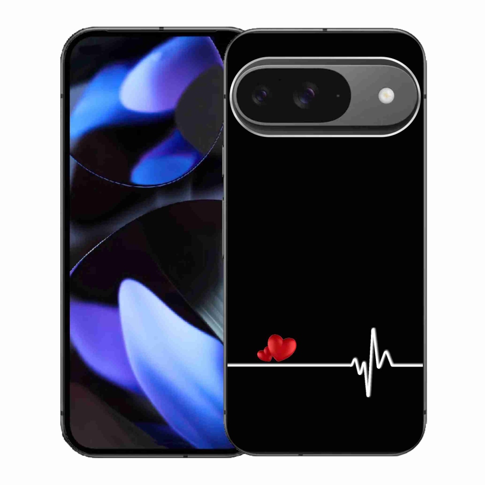 Gélový kryt mmCase na Google Pixel 9 - srdce a tep čierne pozadie