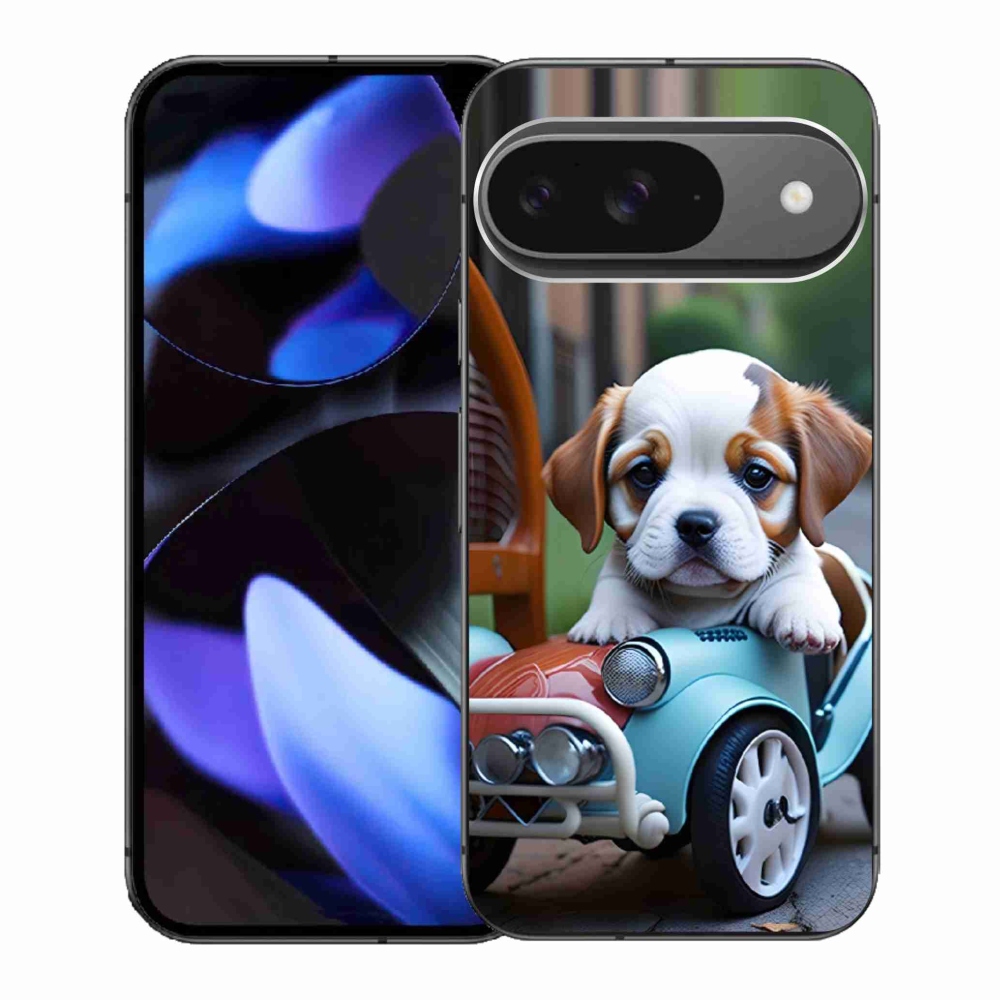Gélový kryt mmCase na Google Pixel 9 - šteňa v retro aute