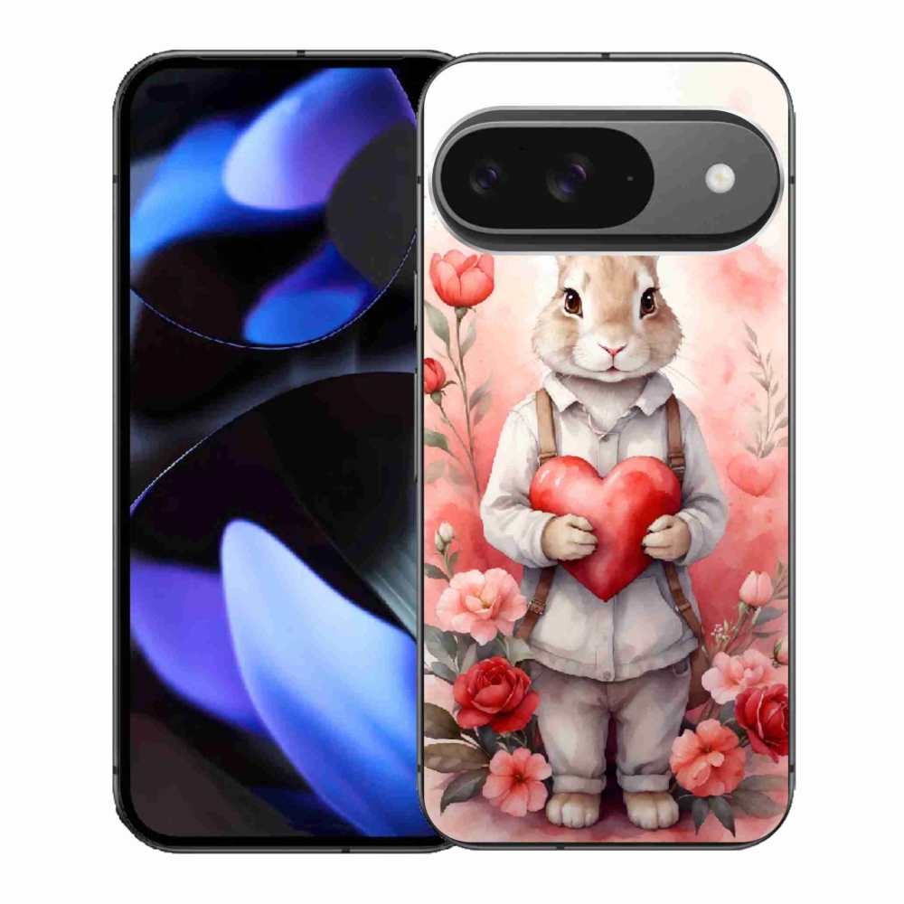 Gélový kryt mmCase na Google Pixel 9 - zajac so srdiečkom