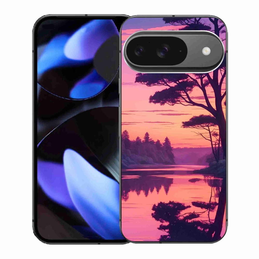 Gélový kryt mmCase na Google Pixel 9 - západ slnka nad jazerom