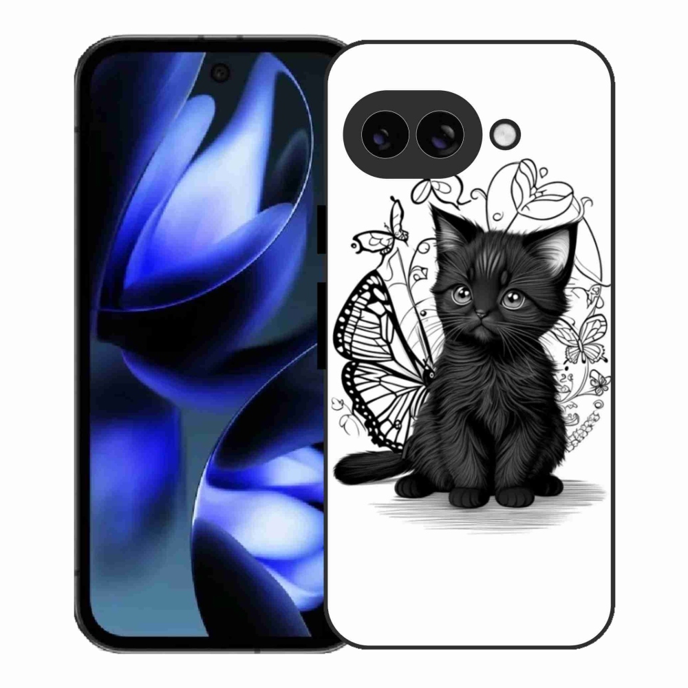 Gélový kryt mmCase na Google Pixel 9a - čierne mačiatko