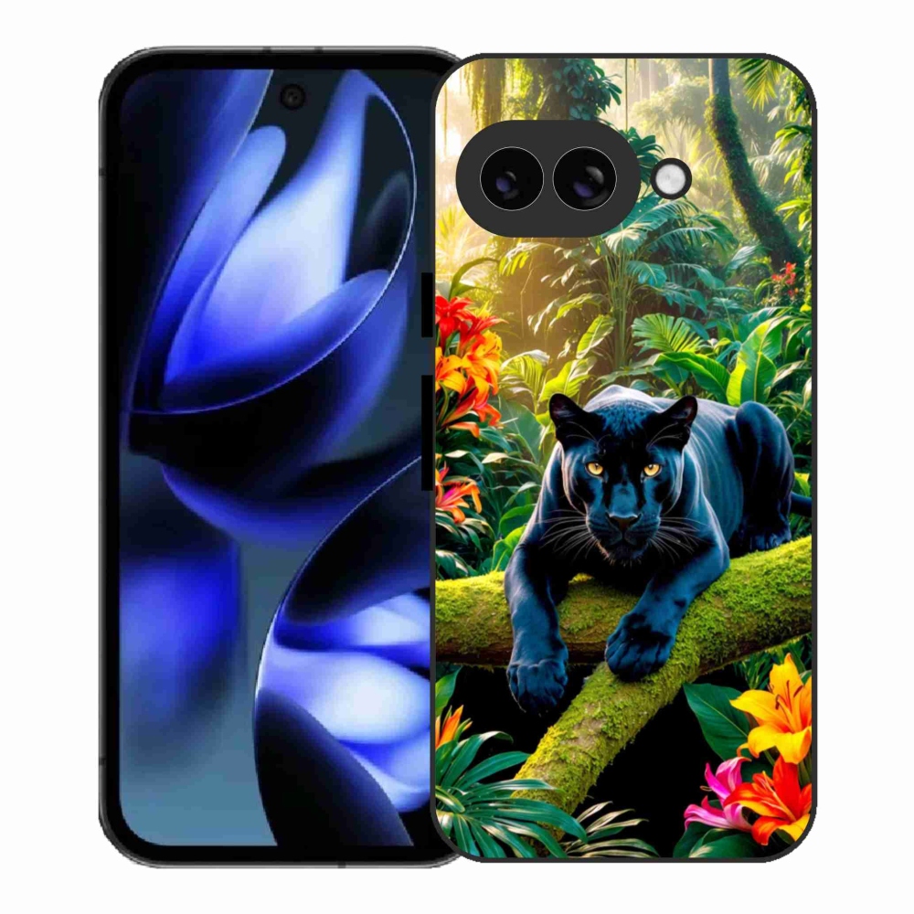 Gélový kryt mmCase na Google Pixel 9a - čierny panter v džungli