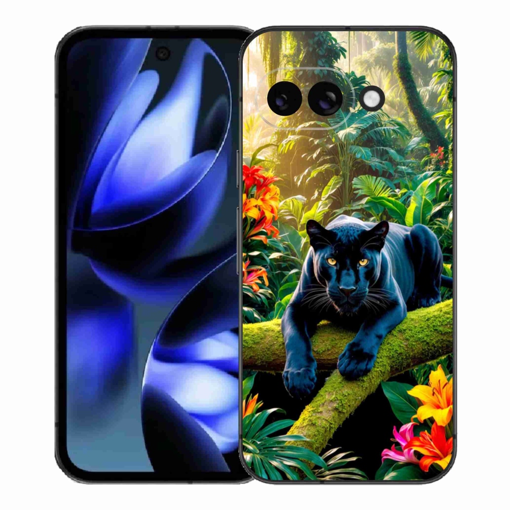 Gélový kryt mmCase na Google Pixel 9a - čierny panter v džungli