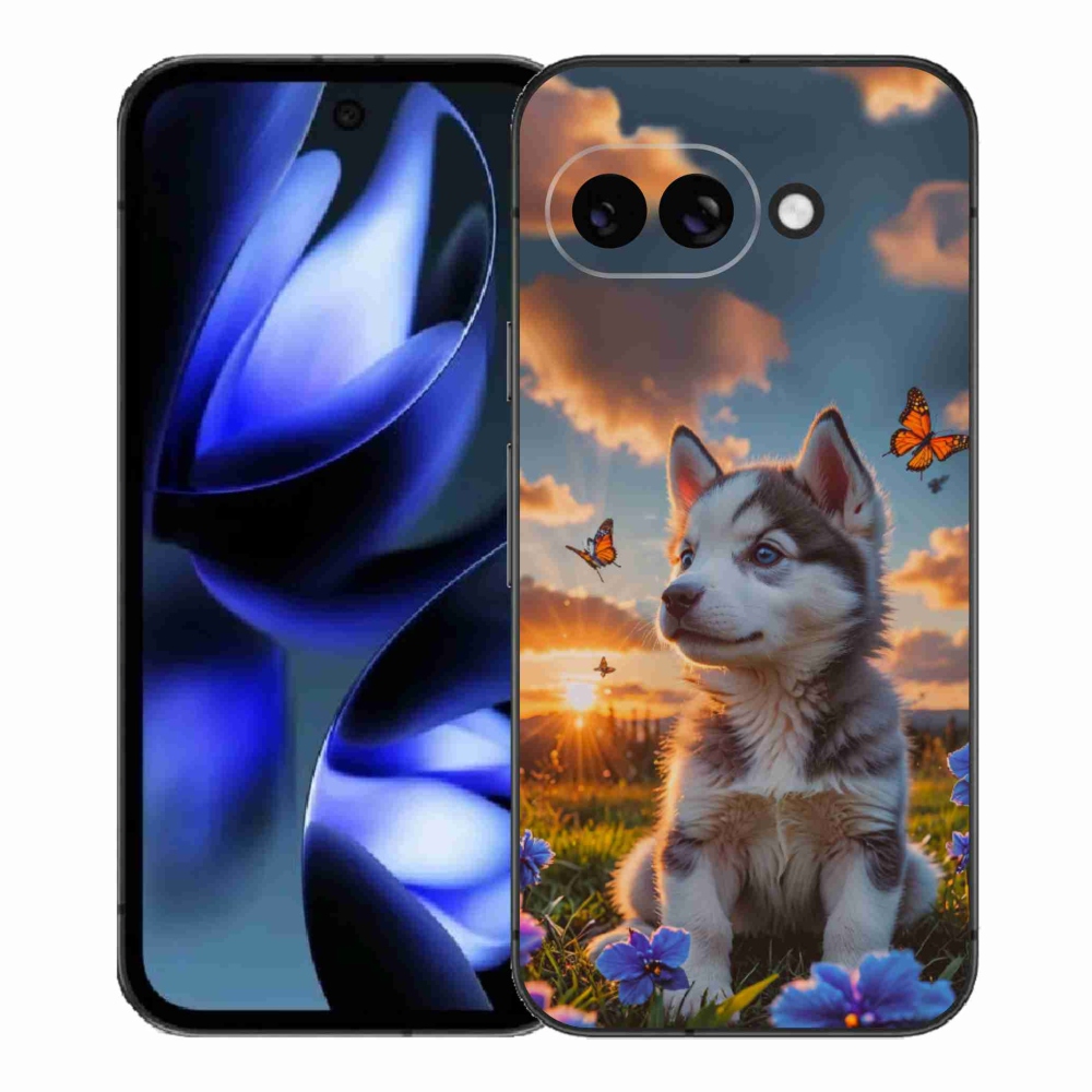 Gélový kryt mmCase na Google Pixel 9a - husky pri západe slnka