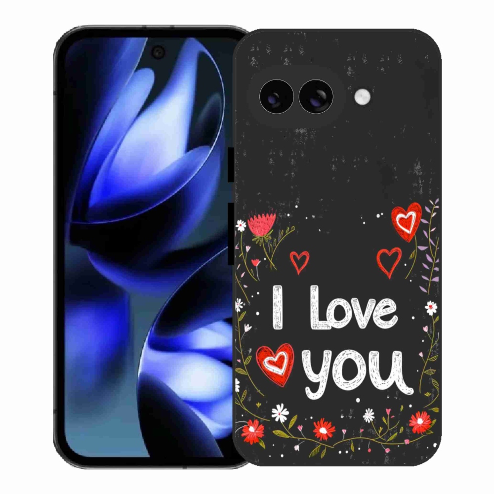 Gélový kryt mmCase na Google Pixel 9a - I love you čierne pozadie