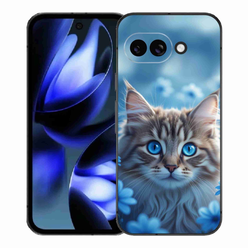 Gélový kryt mmCase na Google Pixel 9a - mačiatko v modrých kvetoch