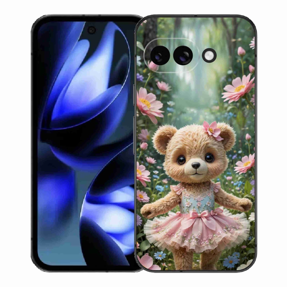 Gélový kryt mmCase na Google Pixel 9a - roztomilý medvedík v kvetoch