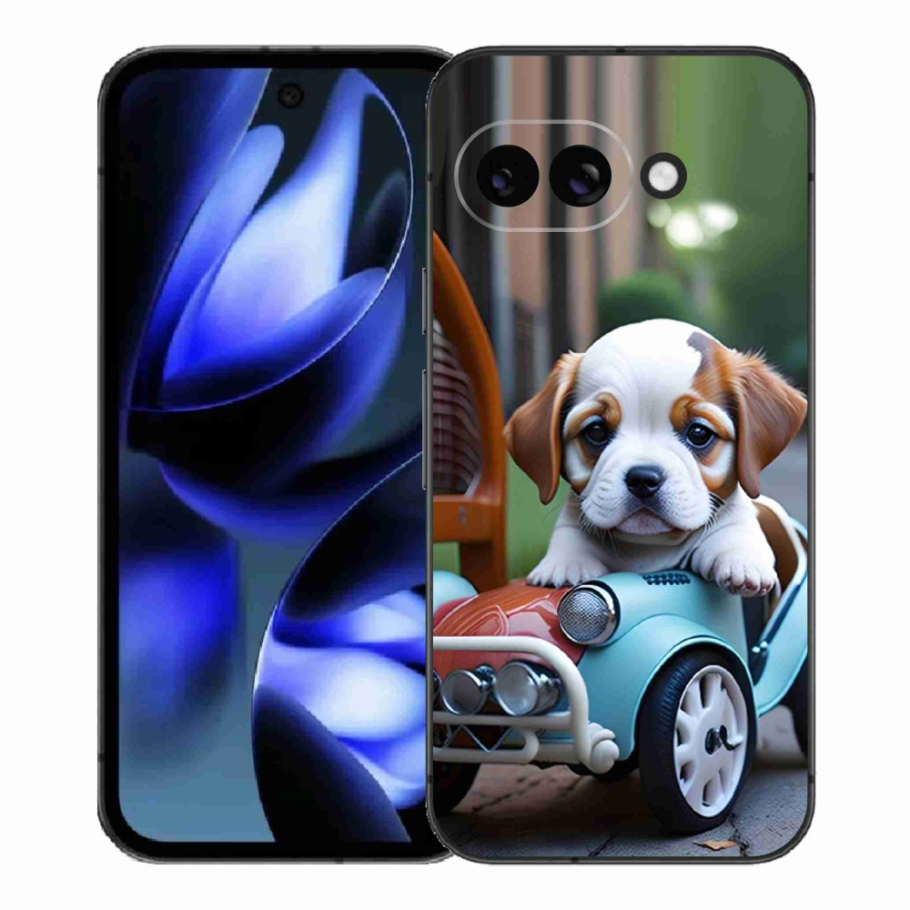 Gélový kryt mmCase na Google Pixel 9a - šteňa v retro aute