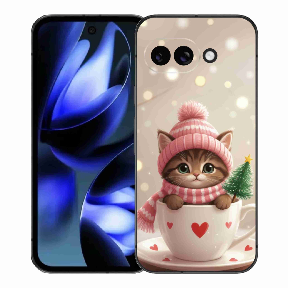 Gélový kryt mmCase na Google Pixel 9a - vianočné mačiatko v hrnčeku