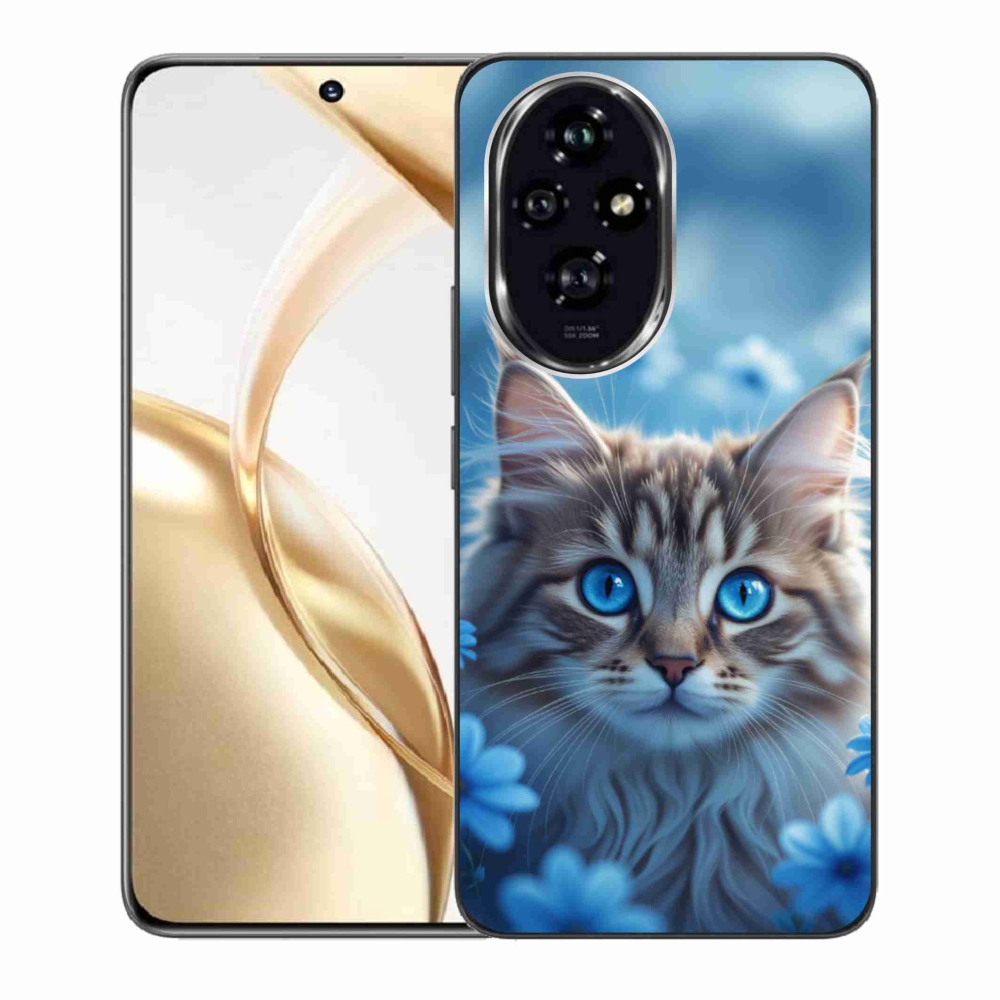Gélový kryt mmCase na Honor 200 5G - mačiatko v modrých kvetoch