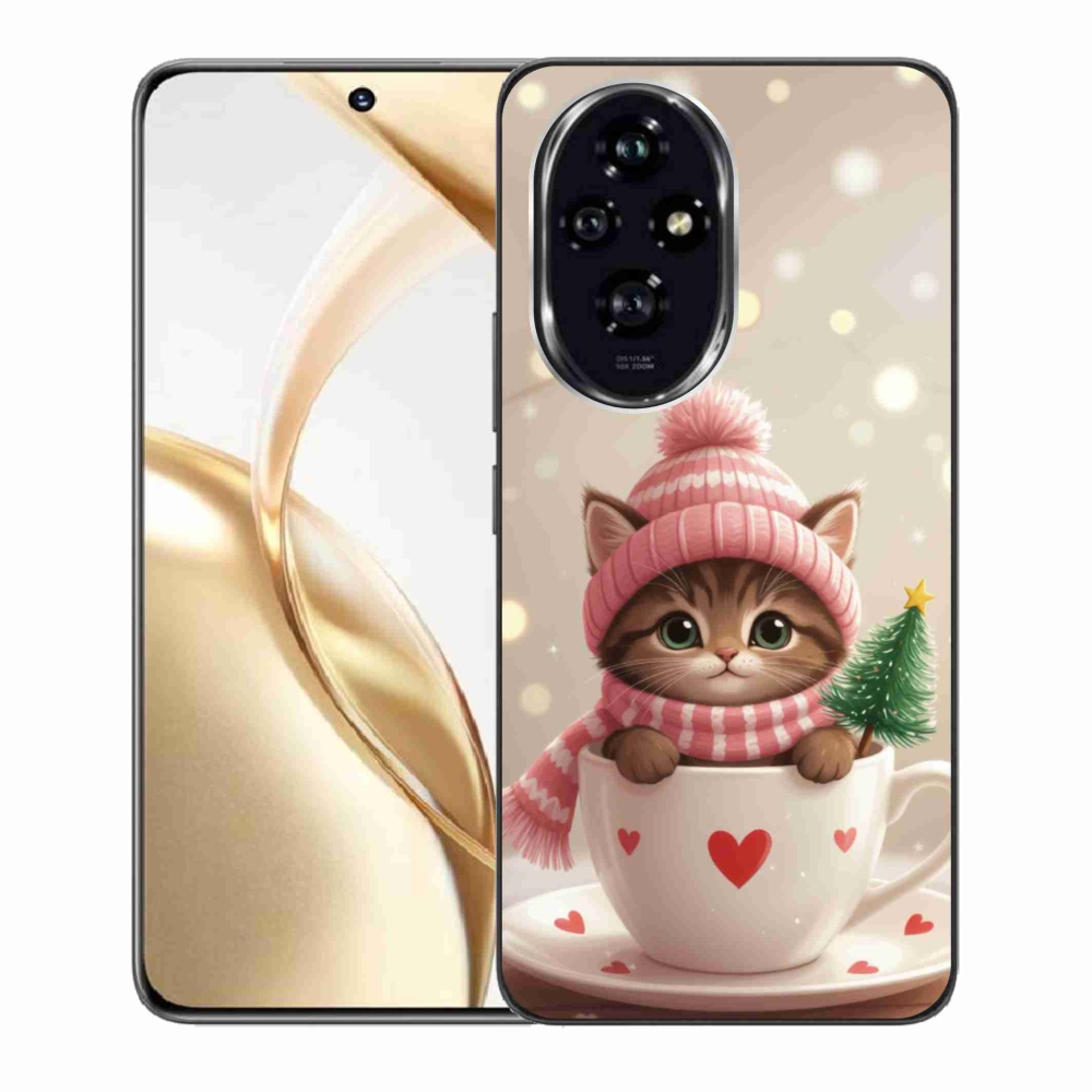 Gélový kryt mmCase na Honor 200 5G - vianočné mačiatko v hrnčeku
