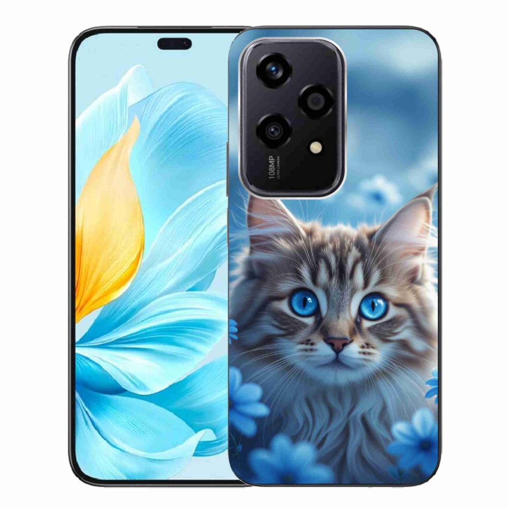 Gélový kryt mmCase na Honor 200 Lite 5G - mačiatko v modrých kvetoch