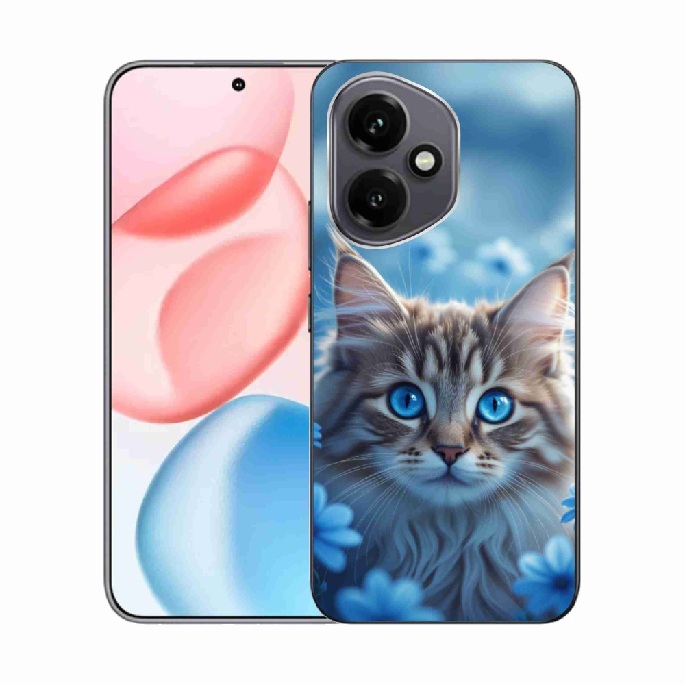 Gélový kryt mmCase na Honor 400 - mačiatko v modrých kvetoch