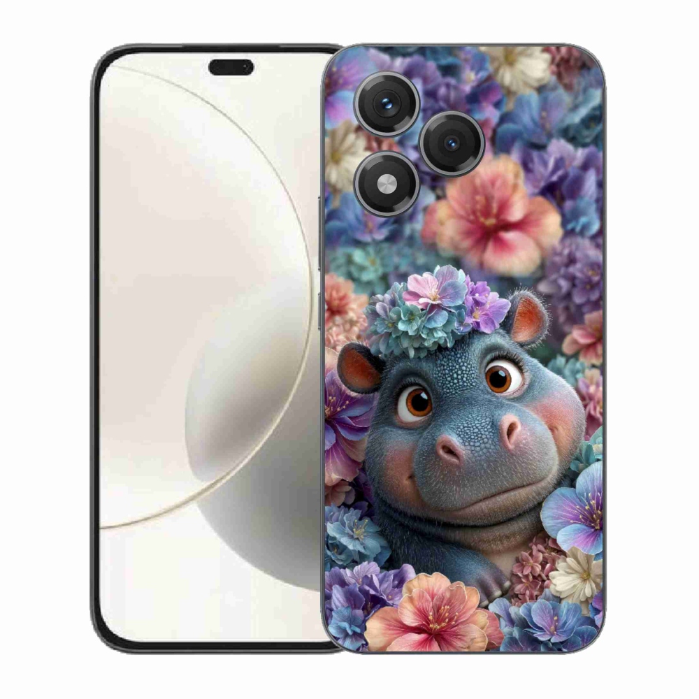 Gélový kryt mmCase na Honor 400 Lite - hrošík v kvetoch