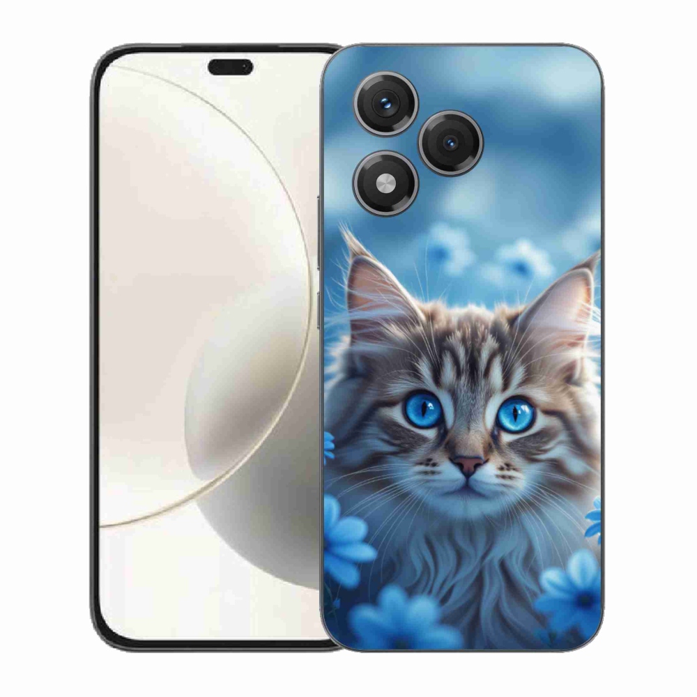 Gélový kryt mmCase na Honor 400 Lite - mačiatko v modrých kvetoch