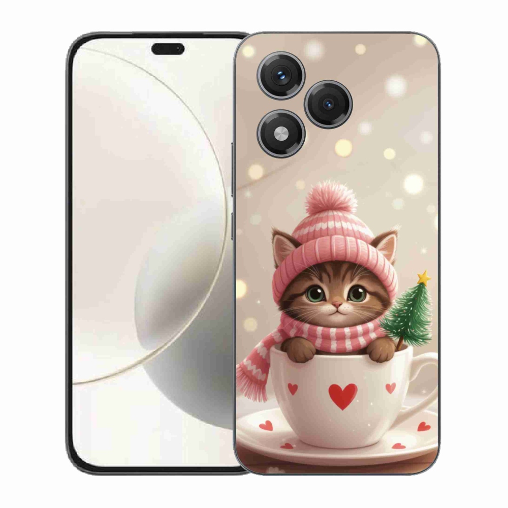 Gélový kryt mmCase na Honor 400 Lite - vianočné mačiatko v hrnčeku