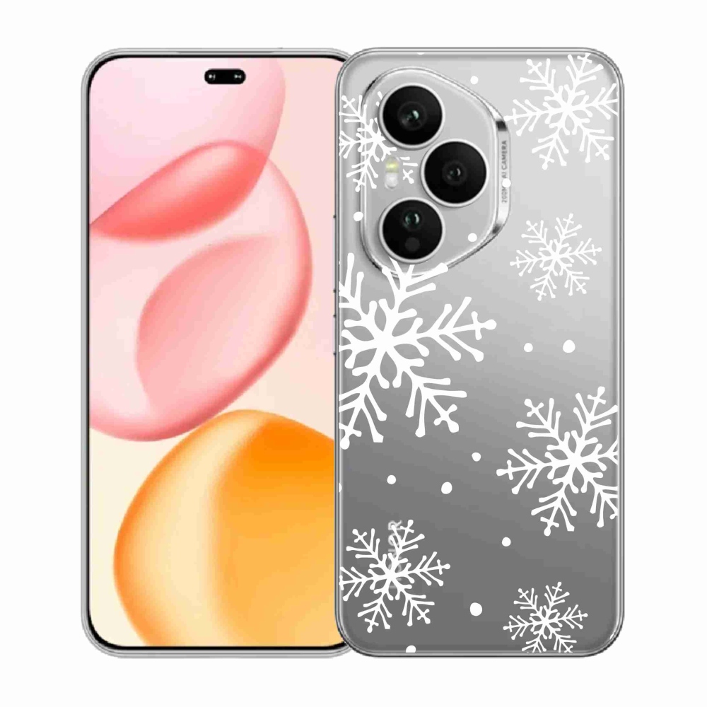 Gélový kryt mmCase na Honor 400 Pro - biele vločky na priehľadnom pozadí