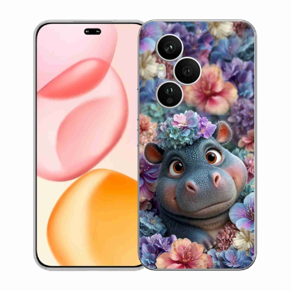 Gélový kryt mmCase na Honor 400 Pro - hrošík v kvetoch
