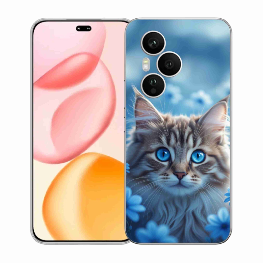 Gélový kryt mmCase na Honor 400 Pro - mačiatko v modrých kvetoch