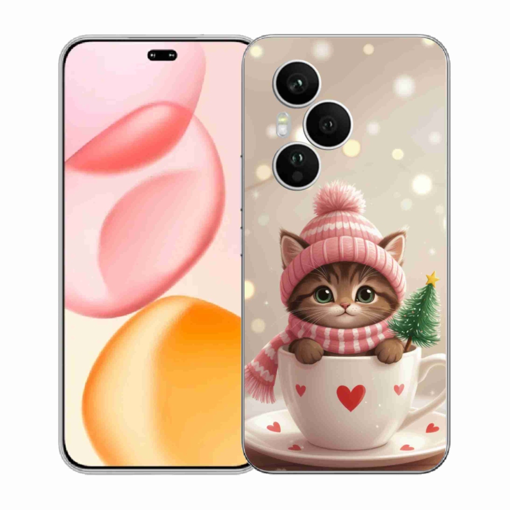 Gélový kryt mmCase na Honor 400 Pro - vianočné mačiatko v hrnčeku