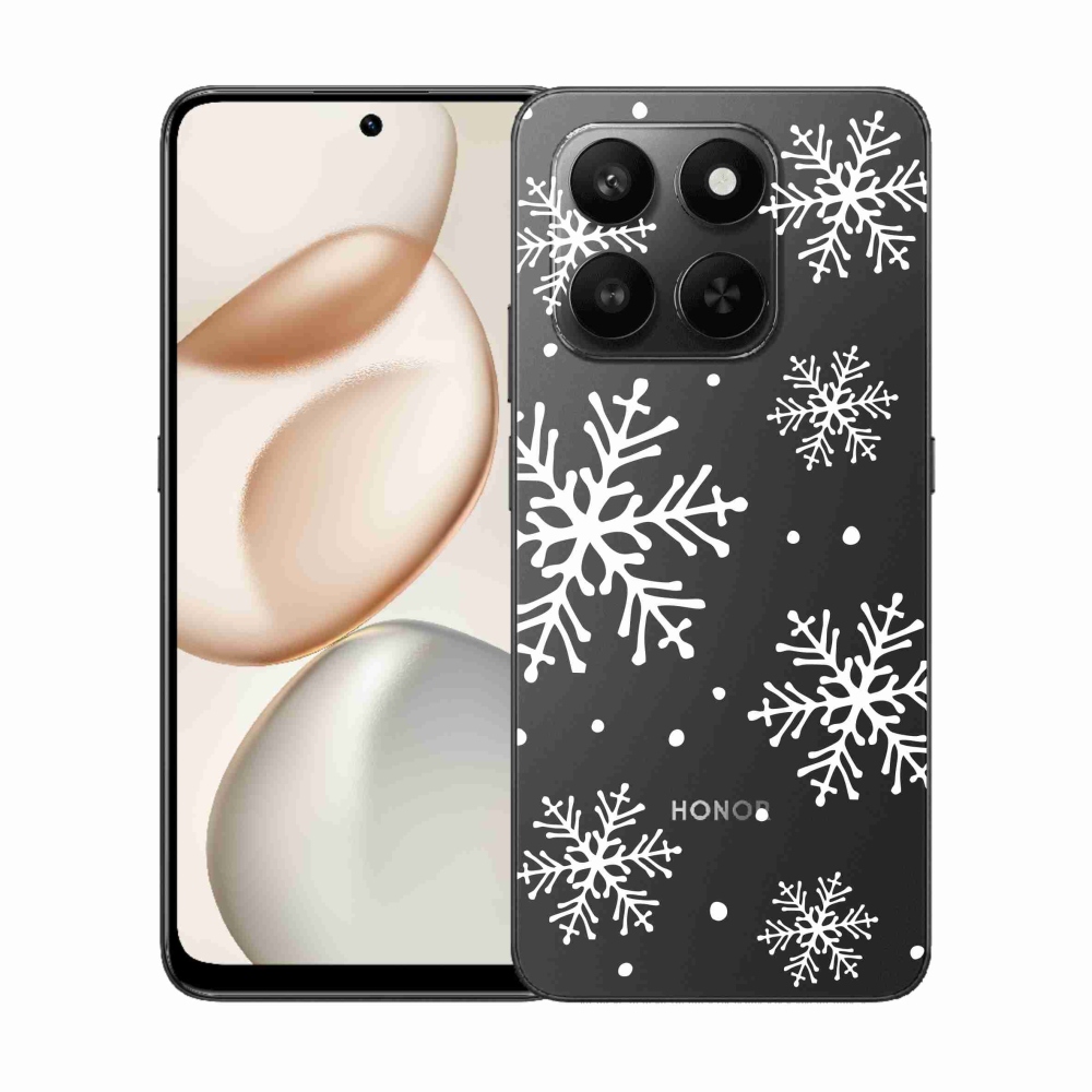 Gélový kryt mmCase na Honor 400 Smart 5G/4G/Honor X7d - biele vločky na priehľadnom pozadí