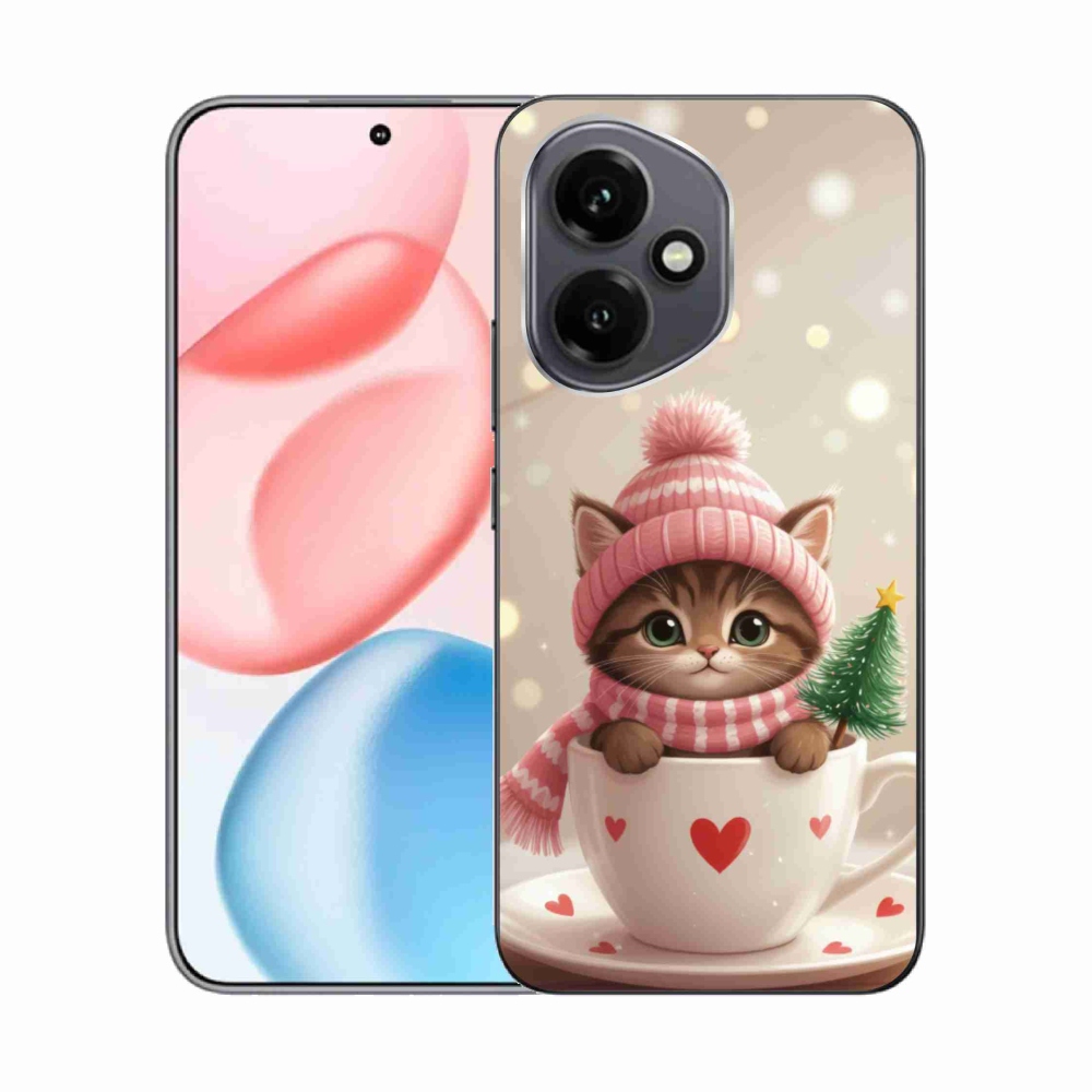 Gélový kryt mmCase na Honor 400 - vianočné mačiatko v hrnčeku