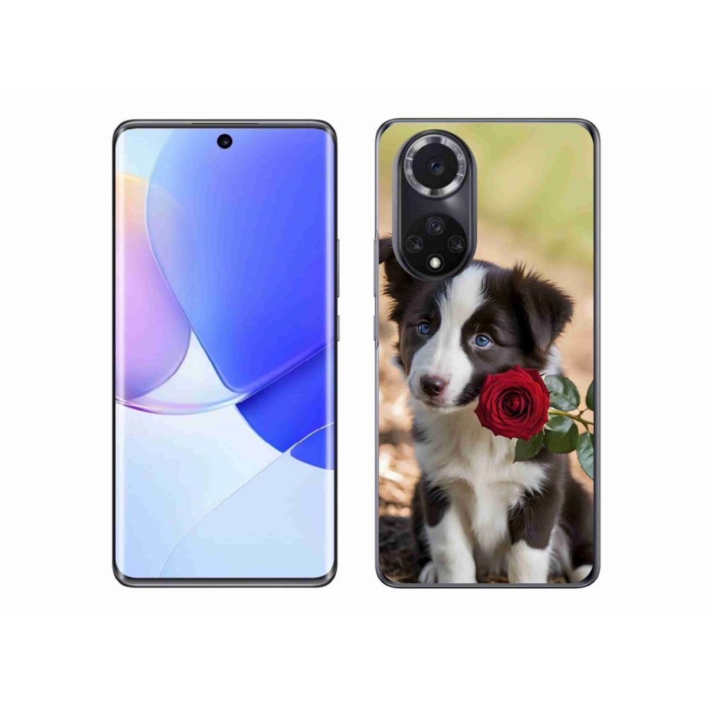 Gélový kryt mmCase na Honor 50 - roztomilá border kólia s ružou