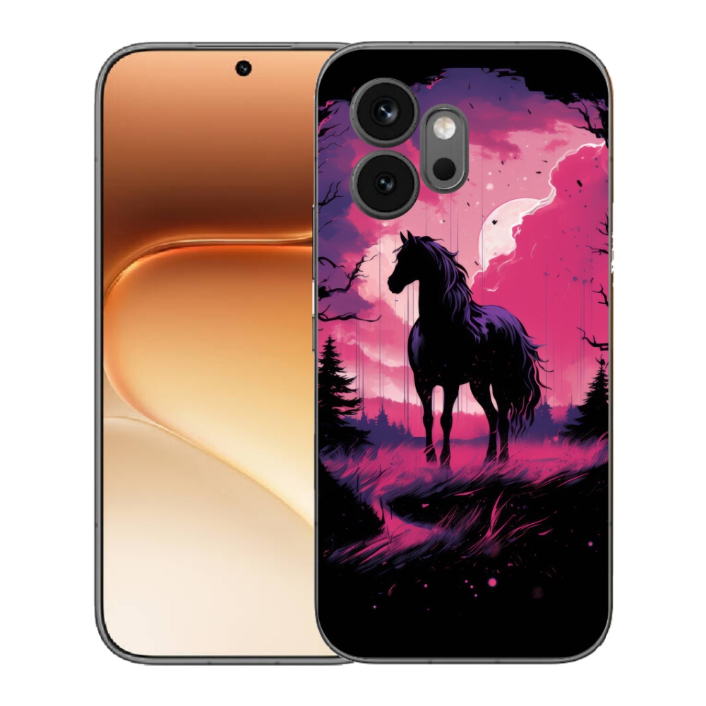 Gélový kryt mmCase na Honor 600 - čierny kreslený kôň 1