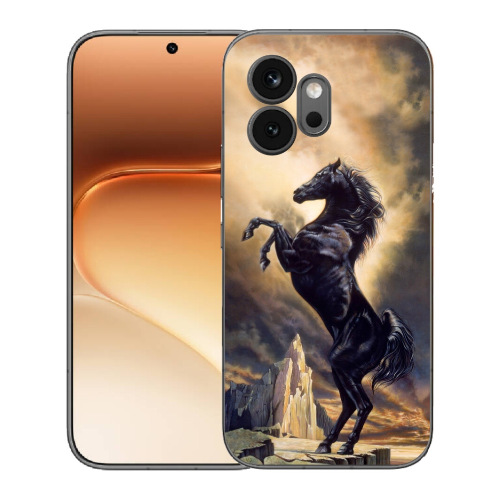 Gélový kryt mmCase na Honor 600 - čierny kreslený kôň