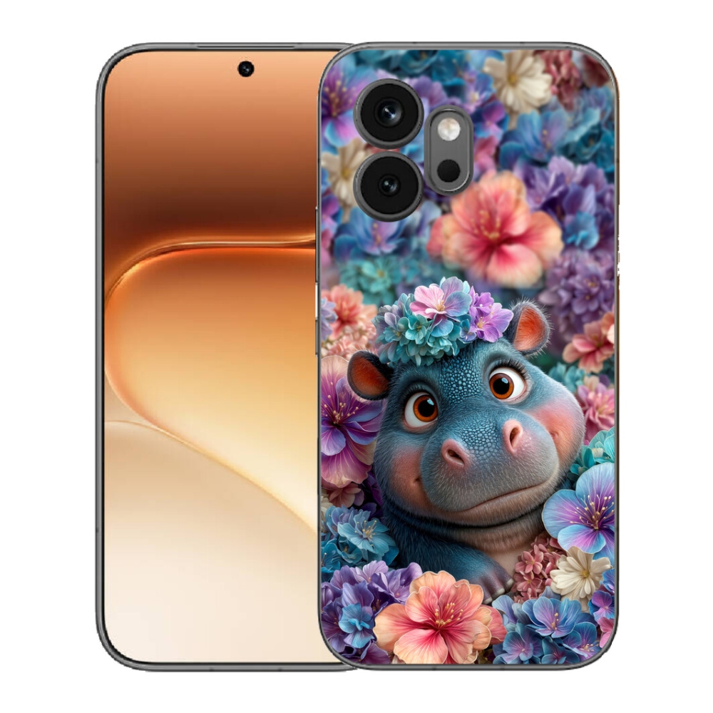 Gélový kryt mmCase na Honor 600 - hrošík v kvetoch