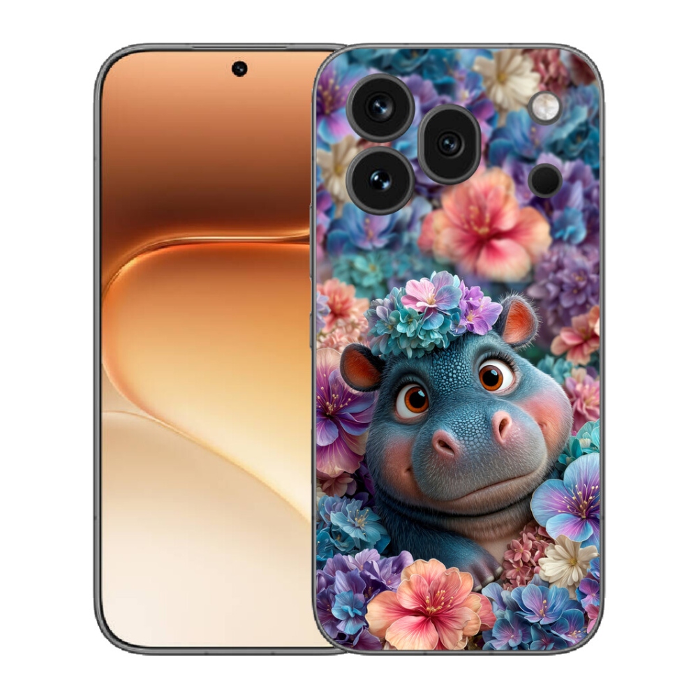 Gélový kryt mmCase na Honor 600 Pro - hrošík v kvetoch