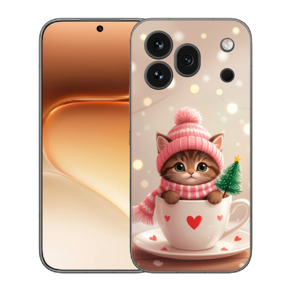 Gélový kryt mmCase na Honor 600 Pro - vianočné mačiatko v hrnčeku