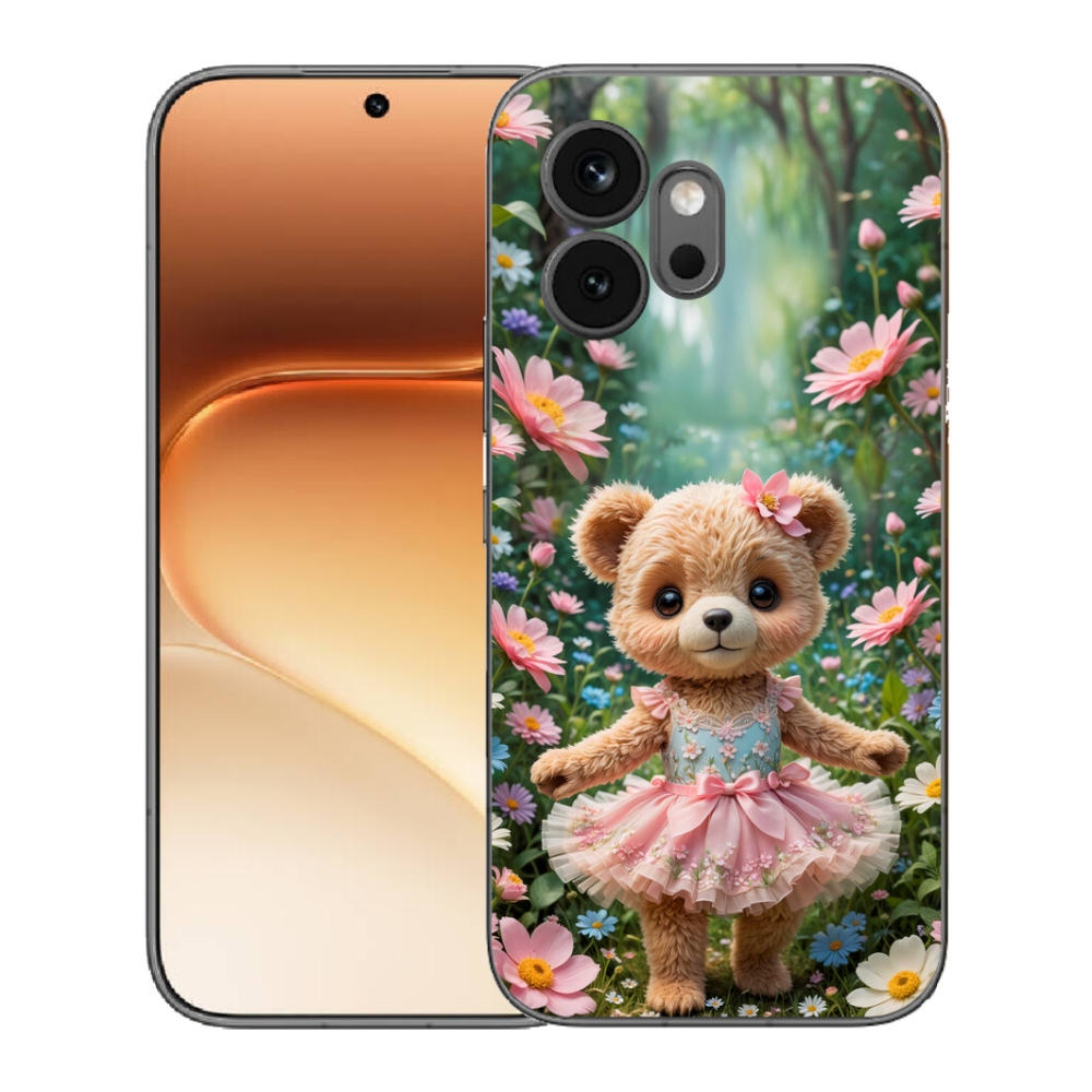Gélový kryt mmCase na Honor 600 - roztomilý medvedík v kvetoch