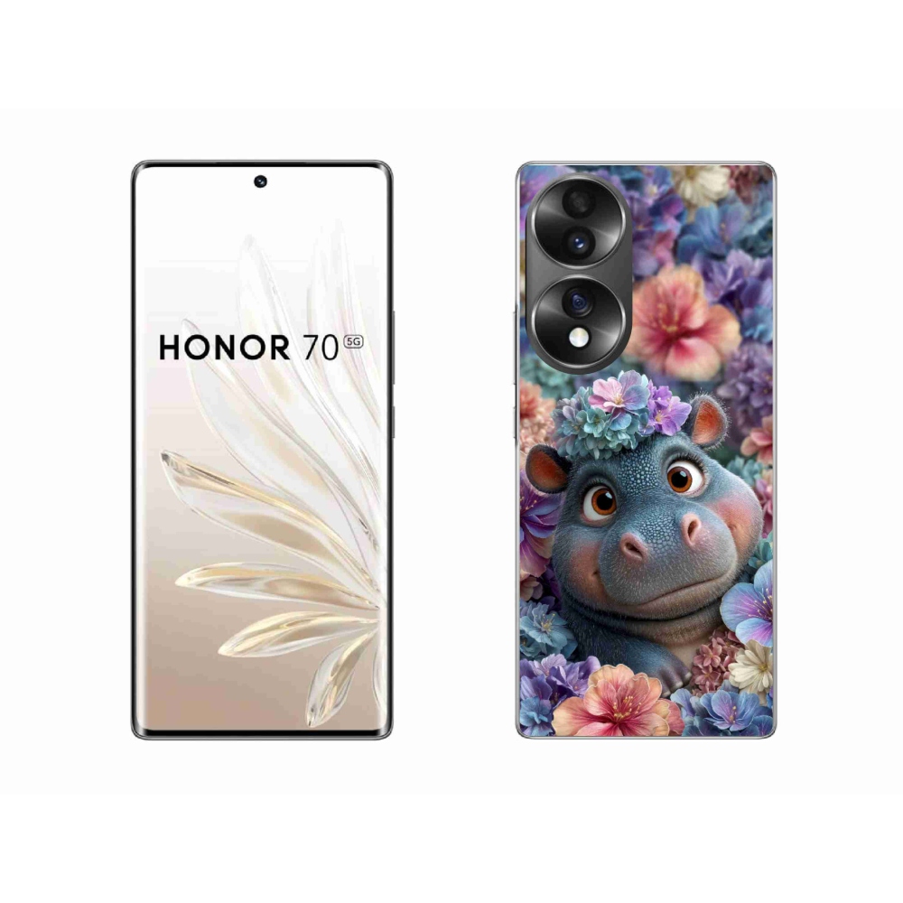 Gélový kryt mmCase na Honor 70 - hrošík v kvetoch