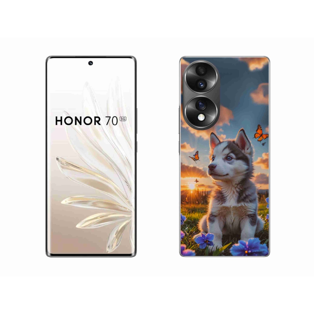 Gélový kryt mmCase na Honor 70 - husky pri západe slnka