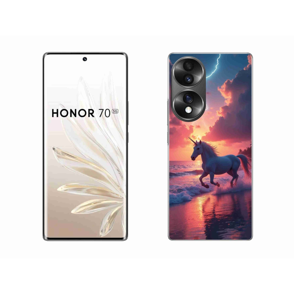 Gélový kryt mmCase na Honor 70 - jednorožec na pláži