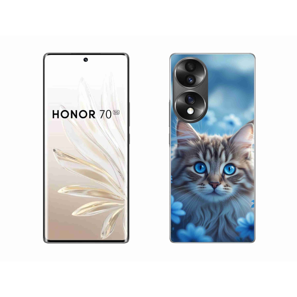 Gélový kryt mmCase na Honor 70 - mačiatko v modrých kvetoch